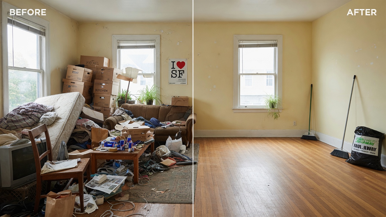 Before and after cluttered room cleanout