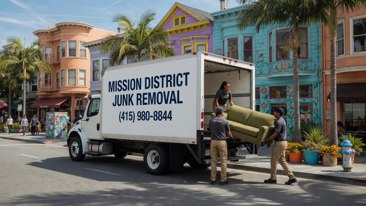 Mission District junk removal crew and truck in San Francisco